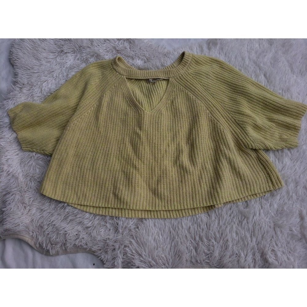 LOVE MORE Cropped Chunky Sweater Short Sleeves Choker Yellow Boho